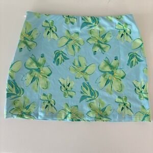 Hello Molly Blue Mini Skirt with Green Floral Print